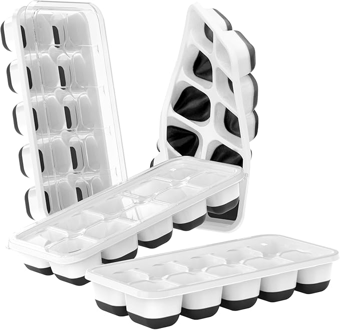 DOQAUS Ice Cube Tray with Lids - 4 Pack Stackable Silicone Ice Trays for Freezer, BPA & LFGB Safe, Easy Release for Kitchen, RV, Cocktail, Coffee, Soup & Food