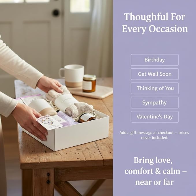 Unboxme Spa Gift Basket for Women - Lavender Self Care Gifts with Candle & Bath Bombs - Relaxation Care Package for Birthday, Get Well Soon, Christmas, Valentine's Day