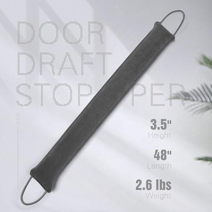 Door Draft Stopper, 48 Inch Weighted Under Door Noise Cold Air Blocker, Heavy Duty Sound Proof Draft Guard Gap Snake for Bottom of Doors and Windows (Gray)