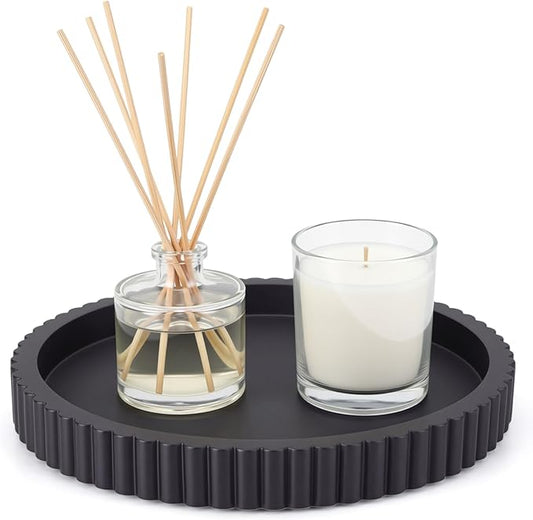 Round Concrete Decorative Tray for Coffee Table Decoration 12" Black Table Centerpieces Decorative Ottoman Tray for Serve Home Decoration Accent Bandejas Decorativas Gift