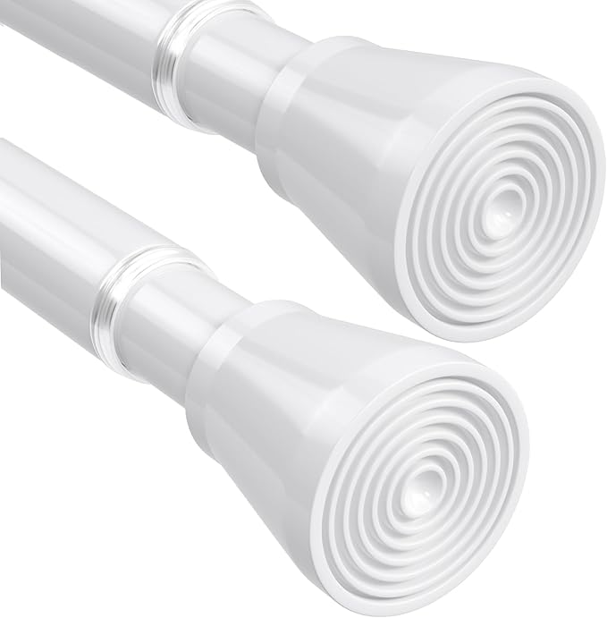 2Pack White Shower Curtain Rod 45 to 77 Inch, Shower Rods for Bathroom, Spring Tension Curtain Rod No Drilling for Windows Doors Closet Kitchen Wardrobe