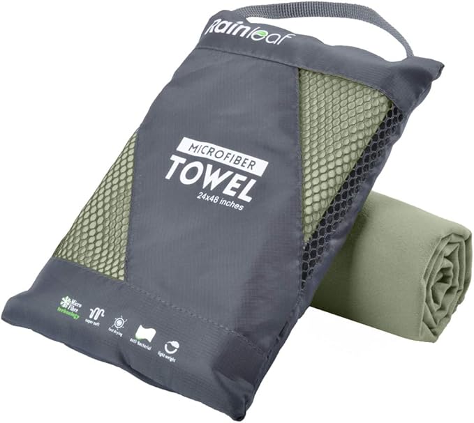 Rainleaf Microfiber Towel: Perfect for Travel, Gym, & Camping. Quick Dry - Super Absorbent - Ultra Compact - Lightweight. Suitable for Trips, Beach, Showers, Backpacking, Pool.