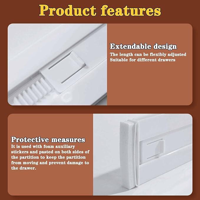 ChefktCove 8 Pack Drawer Dividers for Clothes, 3.15" High 11.34"-19.69" Adjustable Expandable Dresser Drawer Organizer, Clear Plastic Separators for Dresser, Baby Clothing, Underwea