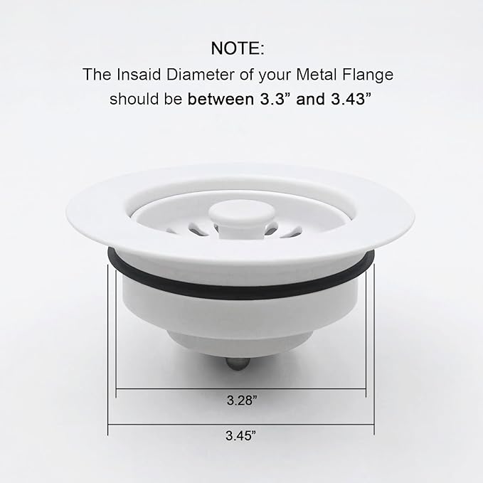 Garbage Disposal Drain Strainer and Stopper with Decorative Disposal Flange in White, Fit 3.5 Inch Standard Drain Hole