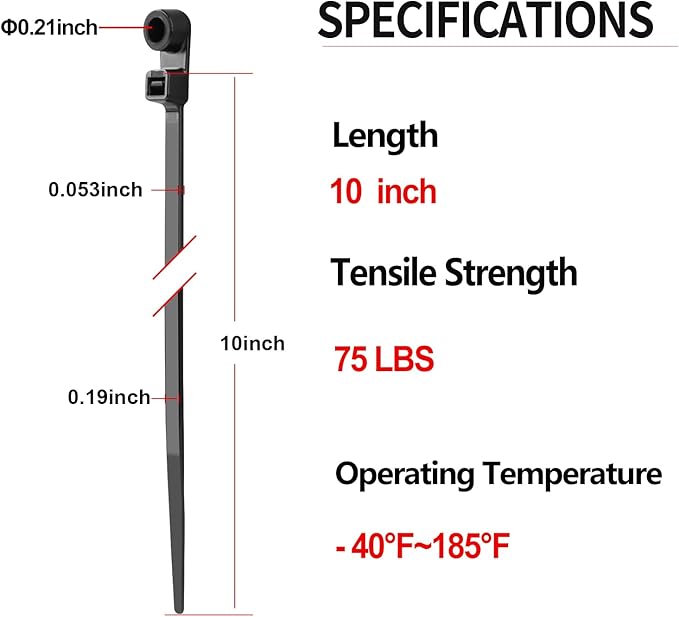 MasiStranth 200 PCS 10 inch Black Zip Ties with Screw Hole 70lbs Mountable head Cable Ties Straps Multipurpose Heavy Duty Nylon Cable Zip Ties with Screw Mounting Hole