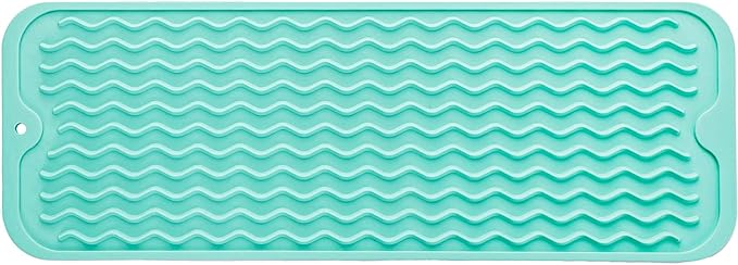 Silicone Dish Drying Mat for Multiple Usage, Easy clean, Eco-friendly, Heat-resistant Silicone Mat for Kitchen Counter, Sink, Bar, Bottle, or Cup Mint M 17 inches x 6 inches