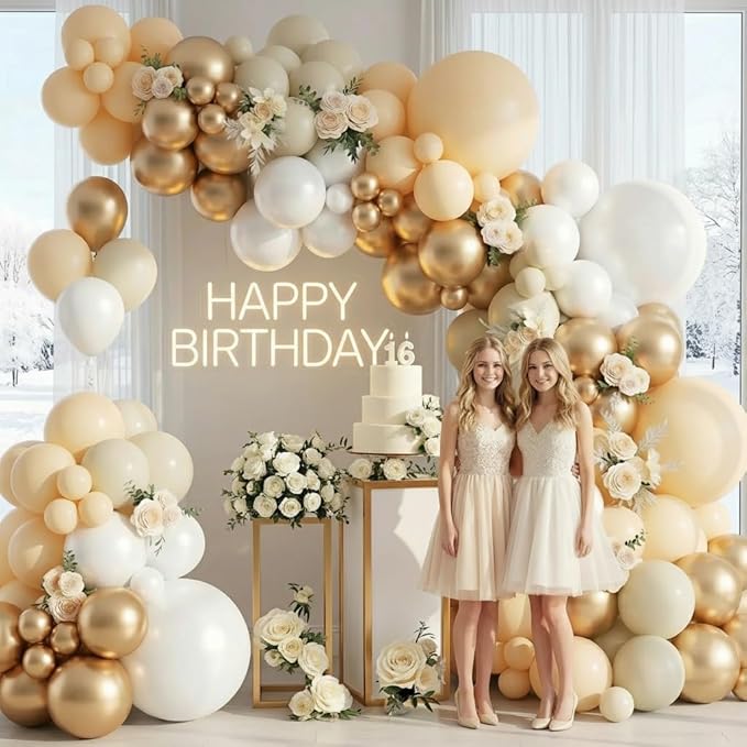 KARLURE Champagne Gold Balloon Garland Arch Kit, Pearl White Sand Nude Champagne Gold Balloons for Engagement Wedding Bridal Shower Birthday Baby Shower Anniversary Party Decorations
