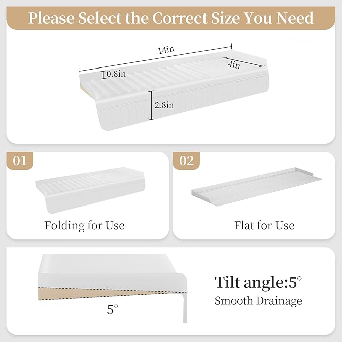 Silicon Edge Protectors for Kitchen Sink, Splash Guard With Suction Cups, Upgraded Design for Quartz, Granite, Bathtub (White, 14" x 4")