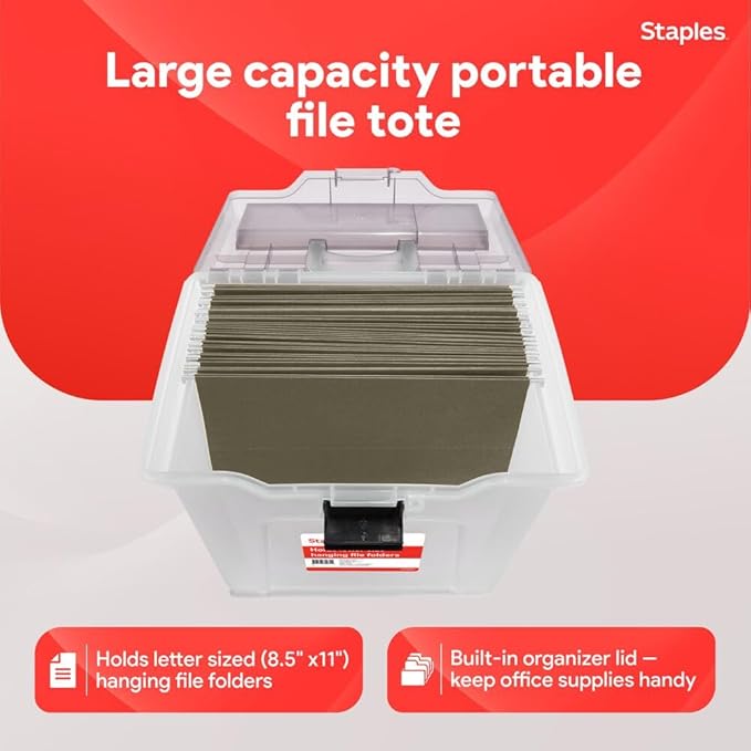 STAPLES File Box File Portable Tote, Letter Size, Clear, 4/Carton
