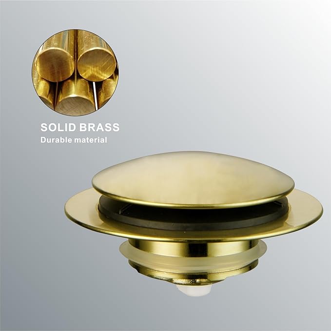 Gold Brushed Tub Drain Stopper, Universal Pop Up Bath Drain Plug Bathtub Drain Stopper, Hidrop Conversion Kit Assembly, Replaces Lift and Turn, Tip-Toe Plug Stopper for Tub, EZ Install (Gold Brushed)