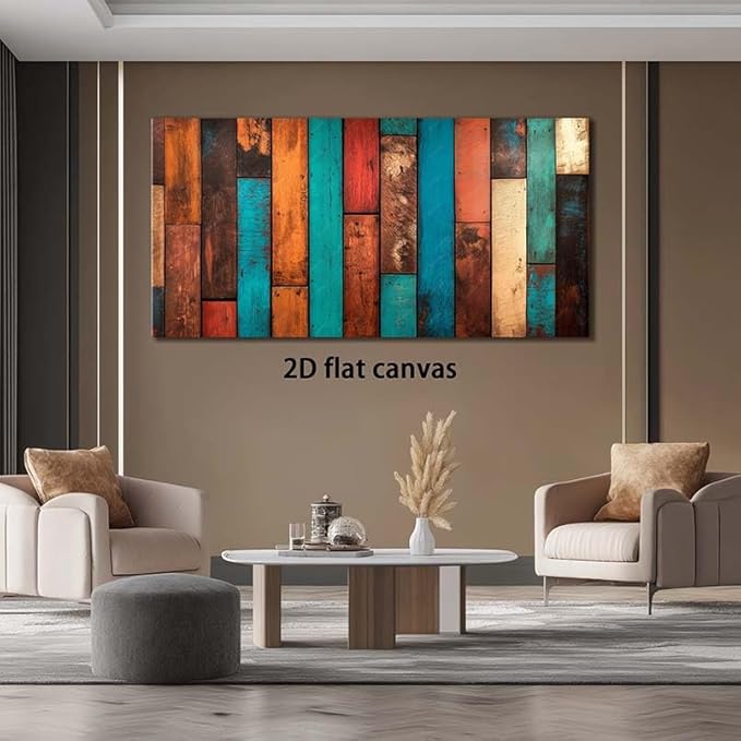 ZESTRILIA Reclaimed Wood Planks Canvas Wall Art for Living Room Office Rustic Mosaic Colorful Canvas Artwork Living Room Dining Entryway Room Décor