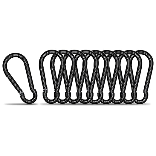 KINLINK 10 Pack Black Carabiner Clip, 3.15 inch Heavy Duty Spring Snap Hook, Small Carabiner Clips for Outdoor Camping, Swing Set, Hammock, Hiking Travel, Fishing, Quick Link Keychain