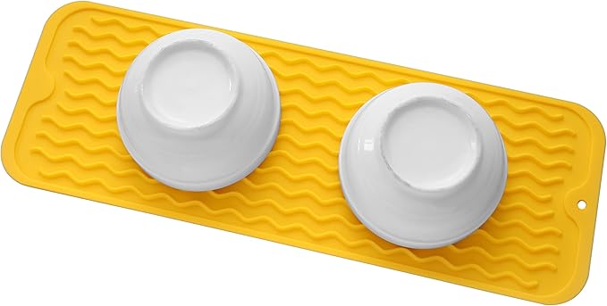 MicoYang Silicone Dish Drying Mat for Multiple Usage,Easy clean,Eco-friendly,Heat-resistant Silicone Mat for Kitchen Counter,Sink,Bar,Bottle,or Cup Yellow M 17 inches x 6 inches
