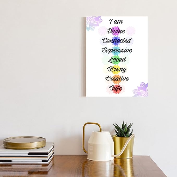 Chakra Wall Art Canvas,Patient 7 Chakra Quotes Sign Canvas Prints Framed Wall Art for Yoga Room Home Wall Décor,Gifts for Yoga Lover