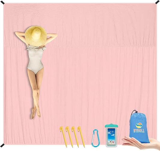 BYDOLL Nylon Beach Blanket Waterproof Sandproof 78''x110'' Suits 1-7 Adults Oversized Sand Free Extra Large Blanket Lightweight Soft Picnic Mat for Beach Essentials