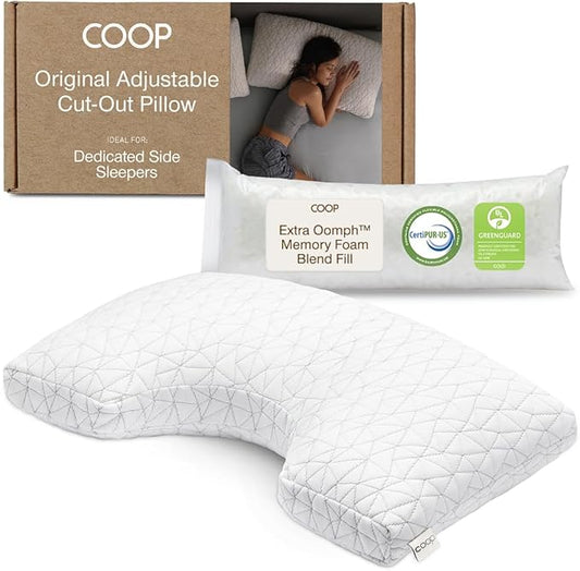 Coop Home Goods Original Cut-Out Adjustable Pillow, Queen Size Bed Pillows for Neck & Head Support, 18 x 28 “ Memory Foam Pillows - Medium Firm for Side Sleeper, CertiPUR-US/GREENGUARD Gold