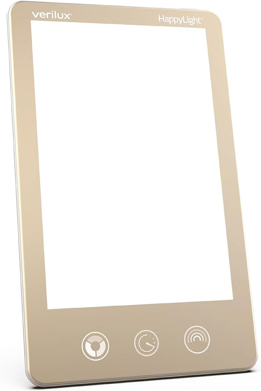 Verilux HappyLight Luxe - Light Therapy Lamp with 10,000 Lux, UV-Free, LED Bright White Light with Adjustable Brightness, Color, Countdown Timer, & Stand - Boost Mood, Sleep, Focus (Champagne Gold)