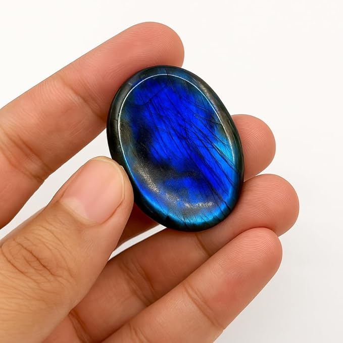 Labradorite Worry Stone 35-40mm – Healing Thumb Crystal for Anxiety & Stress Relief – Palm Meditation Stone with Velvet Pouch Gift for Men & Women