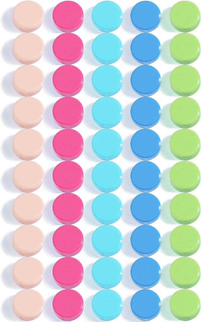 Fridge Magnets, 50 Pack Strong Refrigerator Magnets - Heavy Duty Small Round Magnets for Whiteboard Office Home, Cute Mini Magnet with 5 Colors for Locker Classroom Organization