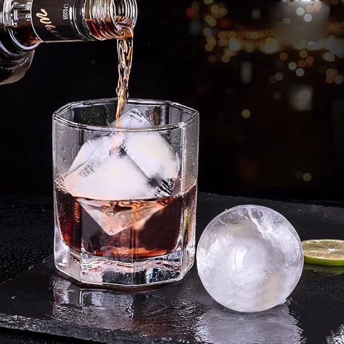 ROTTAY Ice Cube Trays (Set of 2), Sphere Ice Ball Maker with Lid & Large Square Ice Cube Maker for Whiskey, Cocktails and Homemade, Keep Drinks Chilled Black