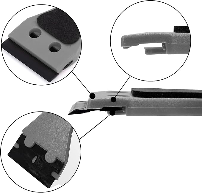 EHDIS 2pcs Plastic Razor Scraper 6-inch Long Handle Adhesive Remover Tool with 100 Double-Edge Blades for Window Tint Vinyl Scraper Decal Sticker Glue Remover (grey)