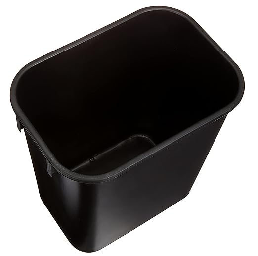 Amazon Basics Small Rectangular Commercial Office Wastebasket, Easy to Clean, 3 Gallon, Black, 2-Pack