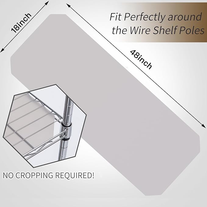 Poofzy Wire Shelf Liner 18" X 48", Non-Adhesive Plastic Shelf Liners for Wire Shelving, Waterproof Protector Mats (5PK, Gray)