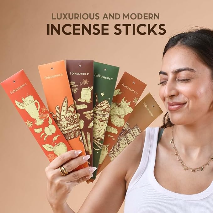 Folkulture Incense Sticks | Set of 6 (120) Fall Incense Sticks with 45 Mins Burn Time | Non Toxic Pumpkin Spice Inscents, Organic Vanilla Incenses | Slow Burning Fall Scents for Home | Fall Essentials