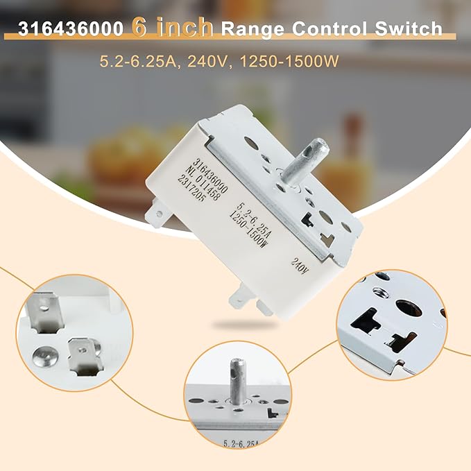 316436000 316021500 Surface Burner Control Switch Fits Frigidaire 6 Inch Range Surface Element Control Switch Replacement Replace Model: 1155394, EA1145039, PS1145039, AH1145039, AP3890378