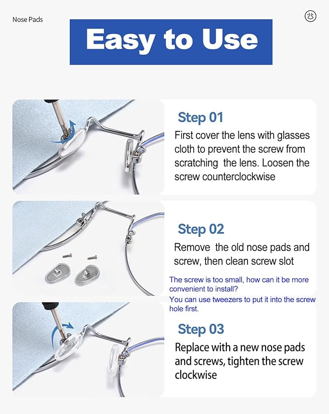 Eyeglasses Nose Pads, 5 Pairs Soft Silicone Air Chamber Glasses Nose Pads Replacement Kit, 3 in 1 Mini Screwdriver Glasses Repair Kit with Screws, Nose Piece/Nose Pads for Glasses Sunglasses