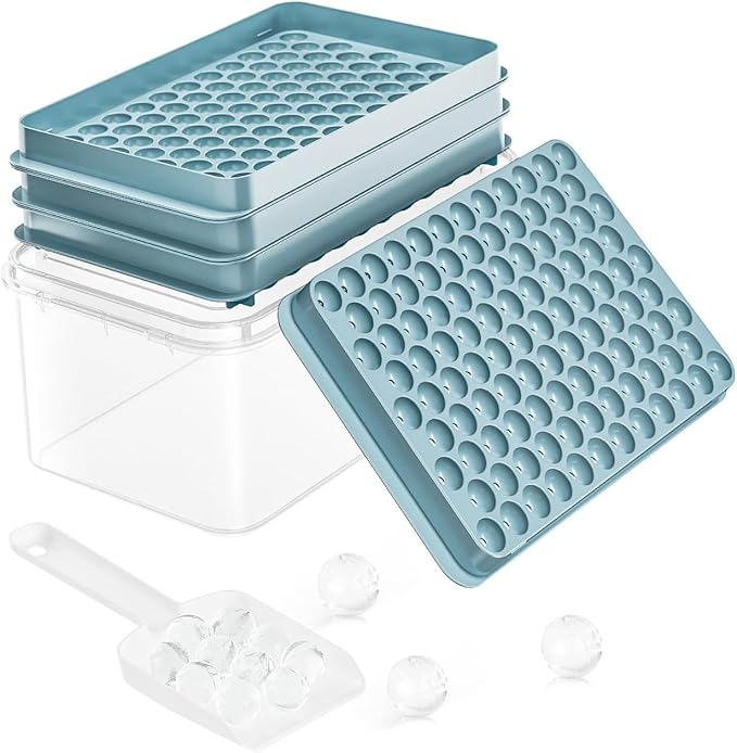Ice Cube Trays for Freezer - Mini Round Ice Trays for Freezer with Lid and Bin, Small Tiny Crushed Nugget Freezer Trays for Chilling Drinks and Food Fresh