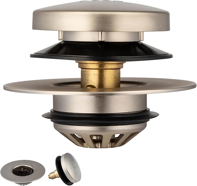Artiwell Tub Drain, 2 in 1 Pop-up Bathtub Plug with Hair Catcher, Easy Installation Bath Drain Stopper with Strainer, Brushed Nickel