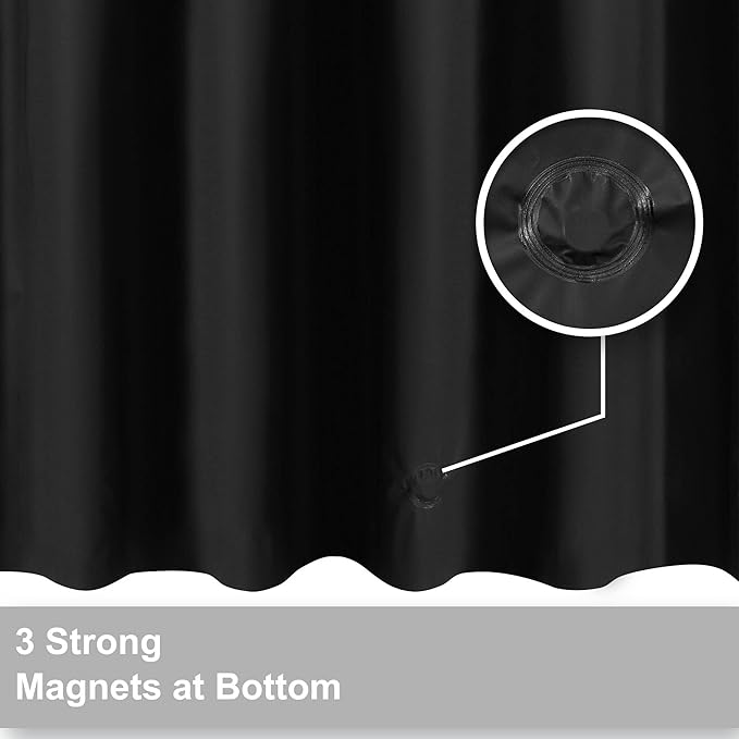Barossa Design Black Long Shower Curtain Liner 78" Height - 3 Magnets & Waterproof Lightweight PEVA Shower Liner for Bath Tub, PVC Free, Metal Grommets, Black, 72x78