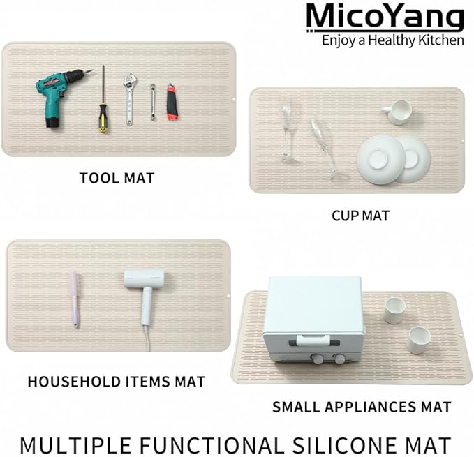 MicoYang Silicone Dish Drying Mat for Multiple Usage, Easy clean, Eco-friendly, Heat-resistant Silicone Mat for Kitchen Counter or Sink, Refrigerator or Drawer Liner Tapioca 5XL 36inches x 18inches