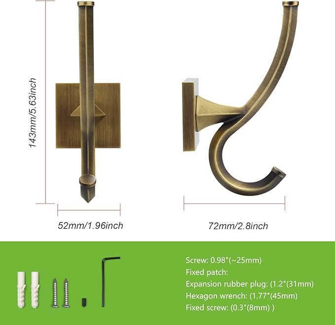 TUNNY 2 Pack Vintage Coat Hooks - Copper Brushed Wall Hooks Towel Hooks Towel Robe Hooks, for Entry Shoe Cabinet, Wardrobe, Bathroom, Bedroom Furniture Hardware