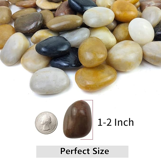 20lbs Pebbles for Indoor Plants, 1-2 Inch Mixed Color High Polished River Rocks Outdoor Decorative Stones Vase Filler Fish Tank Aquariums Landscaping Garden Outdoor and Indoor DIY