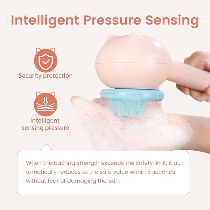 Electric Back Scrubber for Shower Body Brush, Waterproof Shower Body Scrubber for Cleansing, Massaging, Rechargeable Bath Brush for Kids & Adults with 2 Heads & 3 Speed Modes, Berry Pink XY0