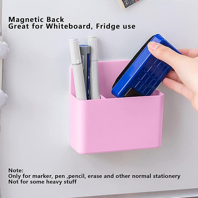 2 Pcs Magnetic Marker Holder Dry Erase Marker Holder Wall Mount Self Adhesive Pen Holder Magnetic Marker Cup Holders for Whiteboard, Fridge, Home Office School (Pink)