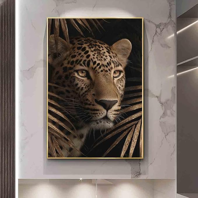 Black And Gold Leopard Picture Cheetah Abstract Leopard Wall Art Gold Leaves Picture Jungle Animal Posters Tropical Plant Wall Art Gold And Black Botanical Prints Living Room Decor 16x24inch No Frame
