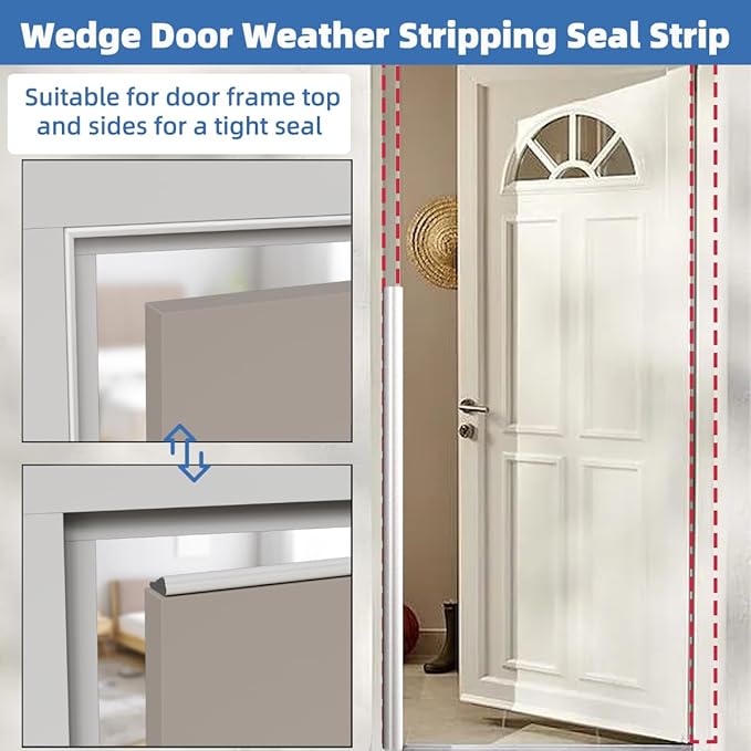 Wedge-Shape Window Weather Stripping Door Frame Seal Strip 196” Brown,Upgrade Black Foam,Soundproofing,Draft Stopper,Winter Insulation,Noise Blocker, Gap Filler for Exterior Front Door Side