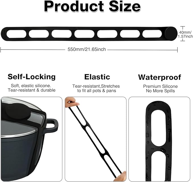 2PCS Silicone Lid Latch for Pots - Universal Lid Latch Strap for Crockpot, Crock Pot Lid Strap, Crockpot Locking Lid, Slow Cooker Lid Lock, Silicone Travel Latch for Casserole Dishes and Pans