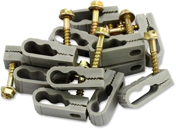 STEREN Coaxial Cable Clips - Cable Holder - Wire Clips - Siding Clips for Hanging - Cord Holder for Desk - Cable Clamps - Cord Clip - Wire Organizer Clips - TV Mount Screws - Gray - 10 Pack