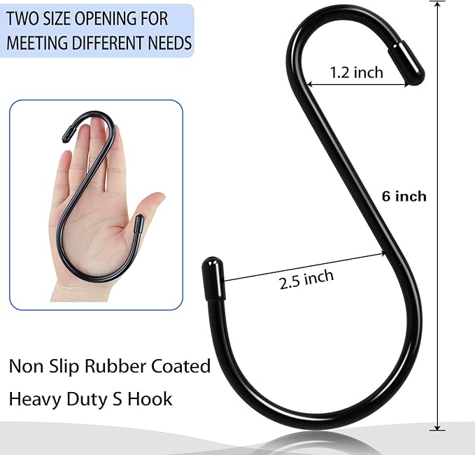 DINGEE 6 Inch 24 Pack Large S Hooks for Hanging Plants,Vinyl Coated Heavy Duty S Hooks for Hanging Non Slip S Hanger Hooks Steel Metal with Rubber Stopper Closet Hooks,Clothes,Jeans,Pot Pan Garden