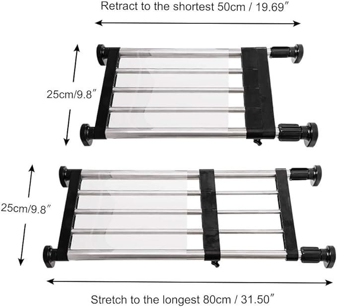 BAOYOUNI Expandable Closet Shelf Tension Rod Clothes Hanger Storage Rack Adjustable DIY Shelving Unit Cabinet Kitchen Bathroom Divider Separator Organizer, Black