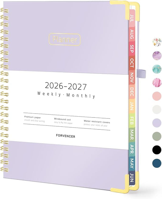 Forvencer Academic Planner 2026-2027, Hardcover Calendar Planner Weekly & Monthly, July 2026 - June 2027, 6" x 8", Daily Agenda with Tabs, College School Organizer for Student Teacher, Purple