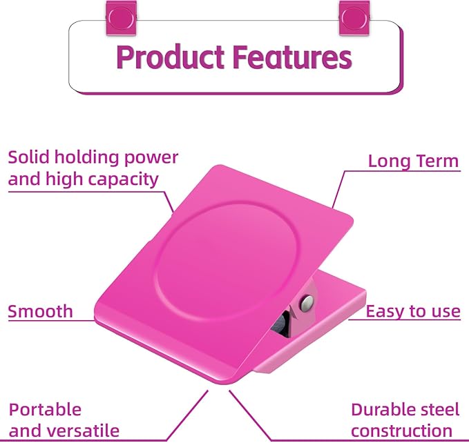 Grtard Strong Magnetic Clips, 2.2 Inch Extra Large Magnetic Clips Heavy Duty, 2Pack Magnet Clip for Fridge, Clip Magnets for Refrigerator, Whiteboard, Classroom, Kitchen, Office Organizer (Pink)