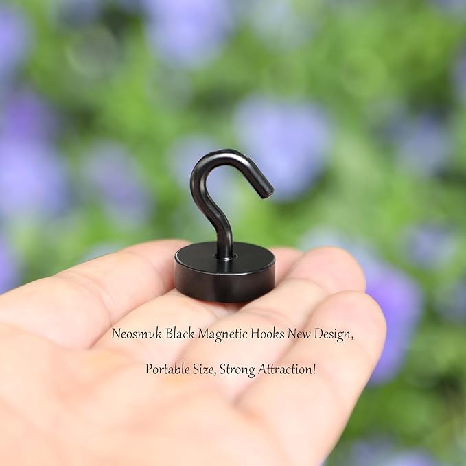 Neosmuk Magnetic Hooks, Cruise Ship Essentials, 40lb+ Heavy Duty Magnetic Hooks for Cruise Cabins, Refrigerator, Grill, Hanging, and Travel | Extra Strong Must-Have Magnet Hook, Black, Pack of 20