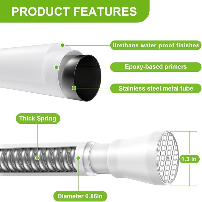Shower Curtain Rod 45 to 77 Inches White Shower Rod Tension Curtain Rod No Drilling Adjustable Curtain Rod Spring Tension Shower Rods for Bathroom,Windows,Kitchen