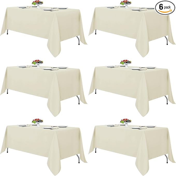 Fitable Ivory Rectangle Tablecloths for 6 Foot Tables, 6 Pack - 70 x 108 Inches - Stain Resistant and Washable Table Clothes, Polyester Fabric Table Covers for Wedding, Party, Banquet, Buffet
