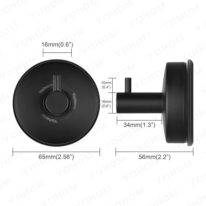 YOHOM Suction Cup Hooks Shower Towel Holder Stainless Steel Vacuum Bathroom Shower Hook Suction Towel Rack Kitchen Organizer for Bathrobe Loofah Matte Black 4Pcs